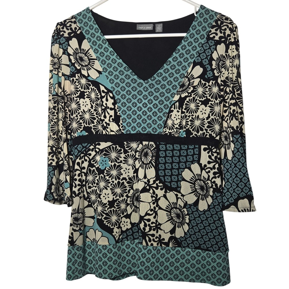 Apt 9 Womens‎ Floral Babydoll 3/4 Sleeve Top Small Y2K Boho Mod Hippie Summer